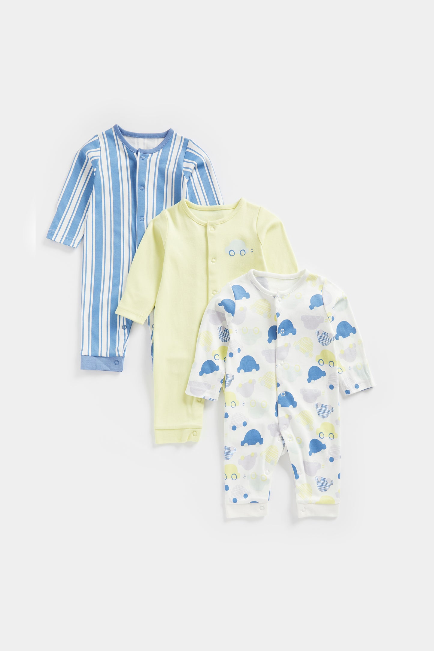 3 Pack Cars Footless Sleepsuits