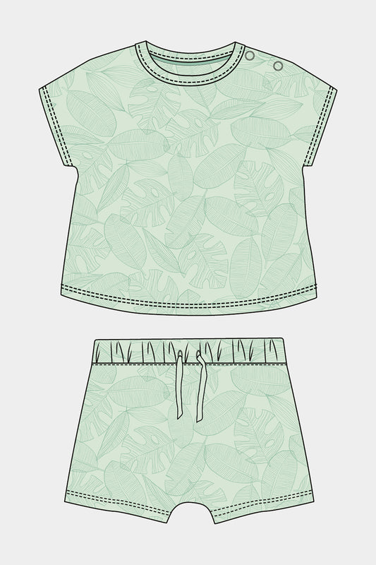 Newborn Boy Green Leaves Tee & Shorts Set
