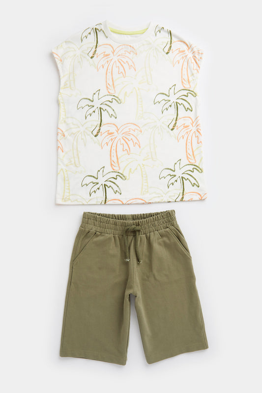Palm Vest T-Shirt and Shorts Set