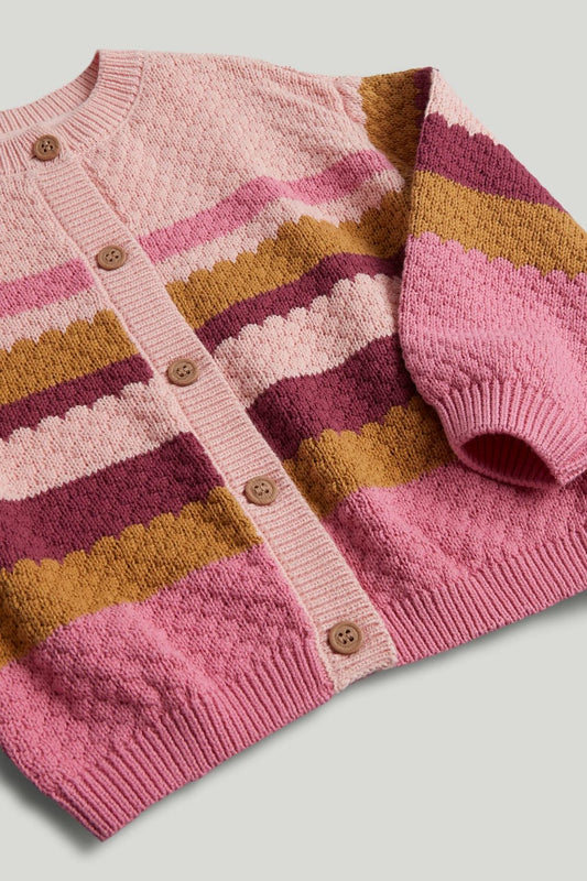 Pink Striped Knitted Cardigan