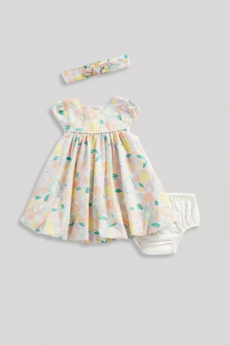 Newborn Girl Summer Sorbet Puff Ball Dress  & Headband