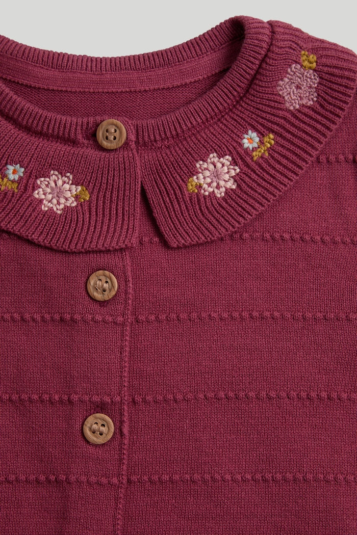 Berry Cardigan with Embroidered Collar