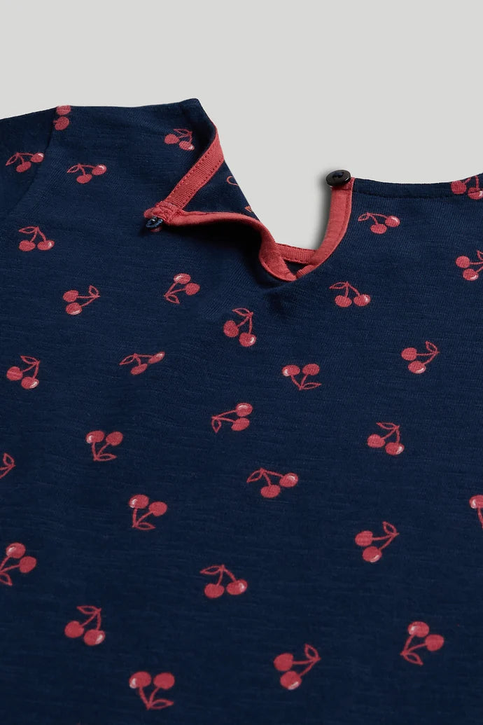 Navy Cherry Jersey Dress