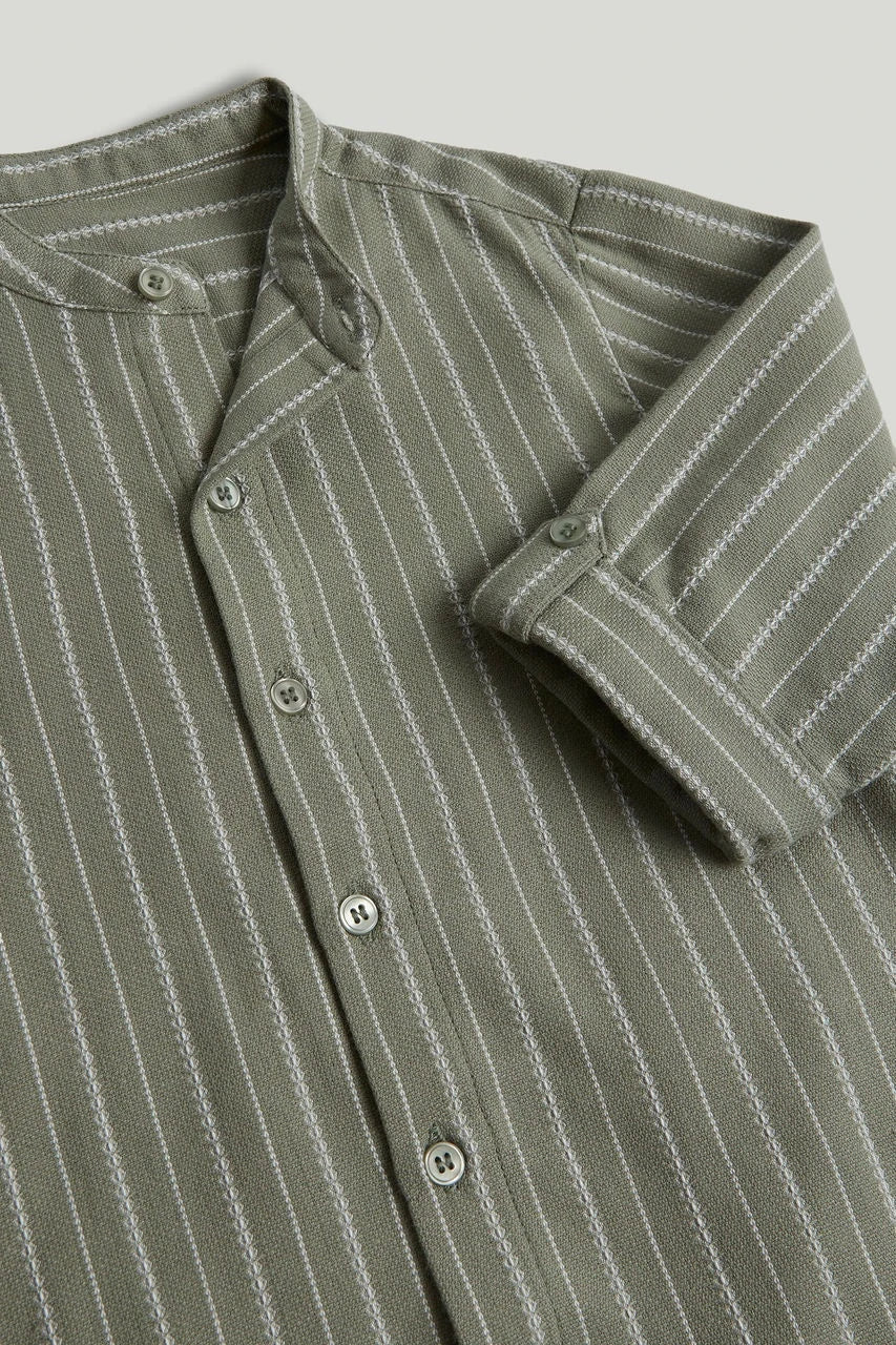 Green Striped Grandad Shirt