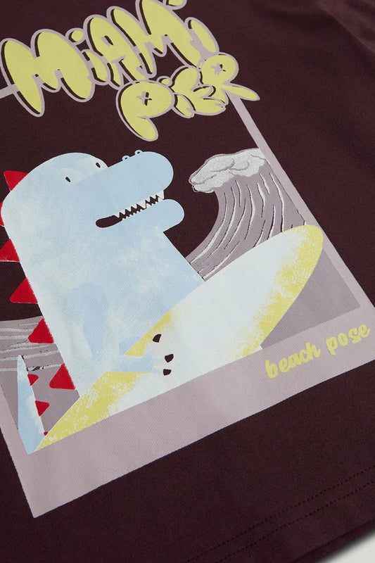 Brown Dinosaur Surf T-Shirt