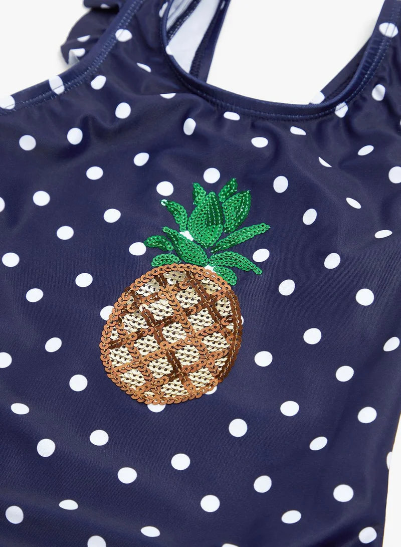 Swimsuit Decorated with Prints in Navy