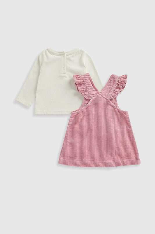 Pink Cord Pinny, Blouse and Tights Set