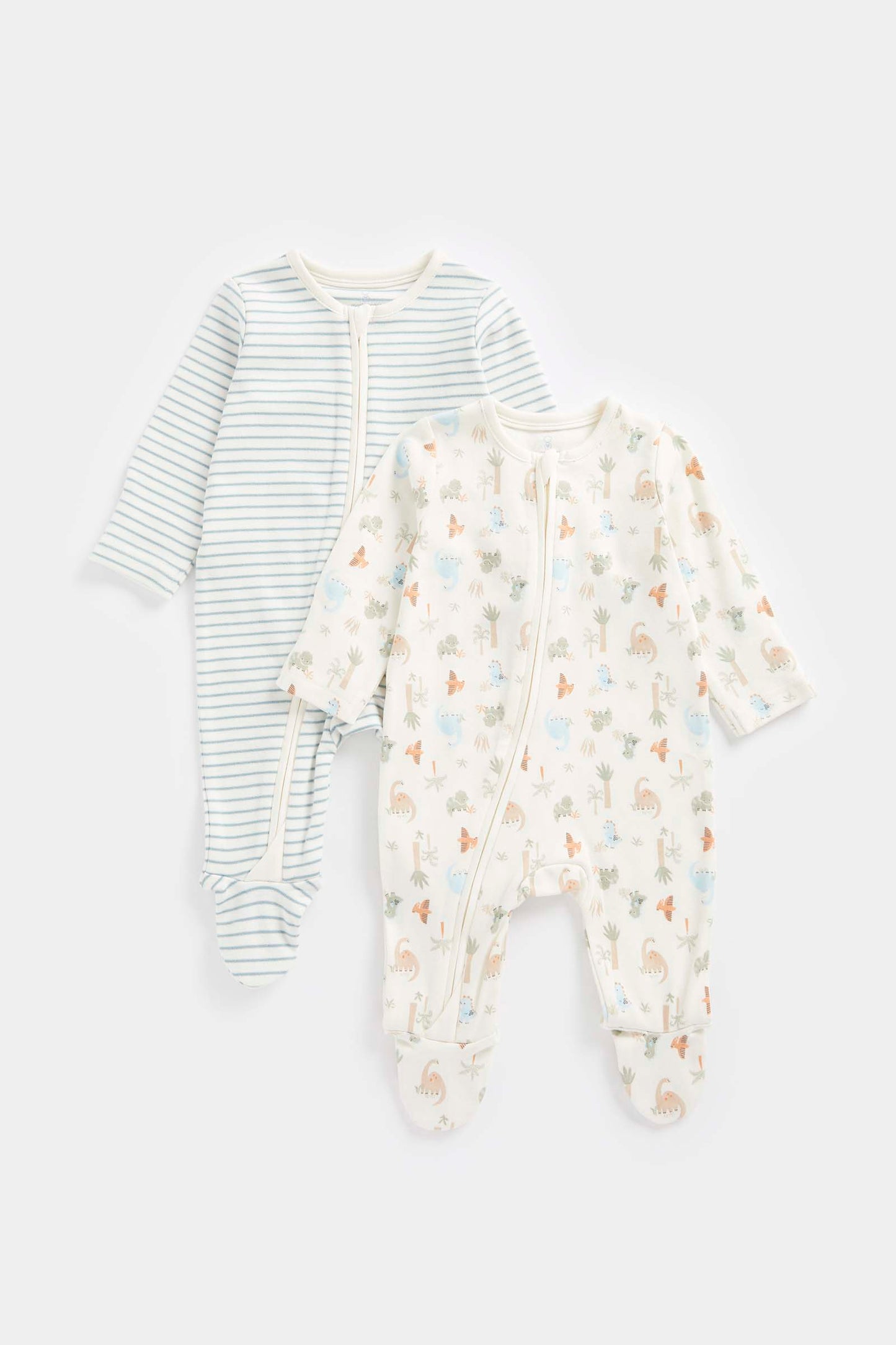 Dinosaur Zip-Up Sleepsuits Dino - 2 Pack