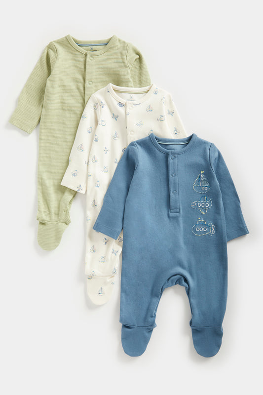 Newborn Boys Tiny Traveller 3Pk All In Ones