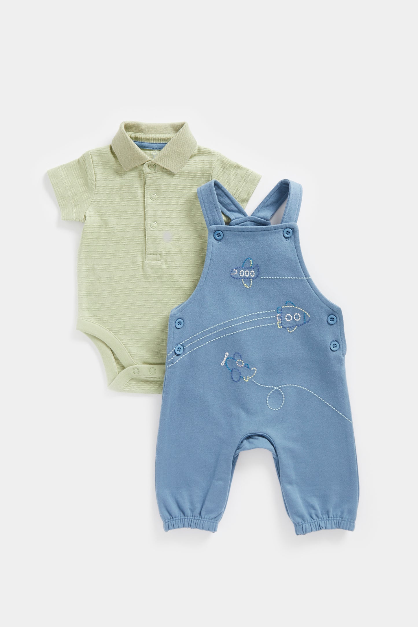 Newborn Boys Tiny Traveller Dungarees & Polo Bodysuit Set