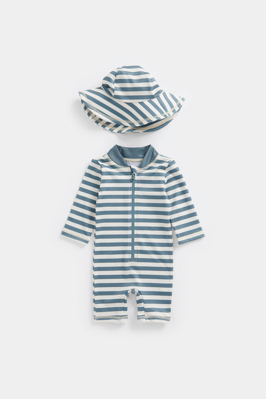 Newborn Boys Swim Stripe Sunsafe And Hat