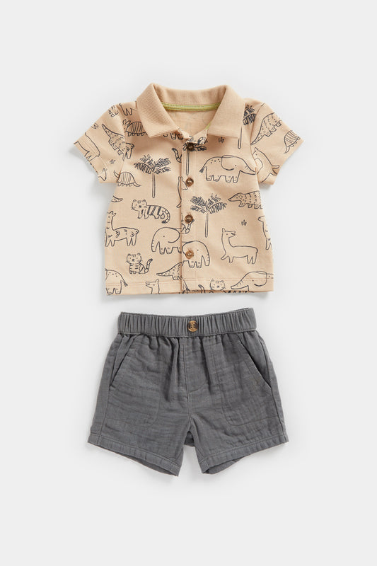 Newborn Boy Nature Neutrals Polo Shirt & Short Set