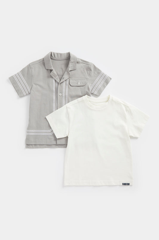 Mini Boy Clean Blues Everley Embroidered Shirt & Tee Set