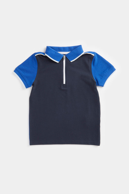 Blue Zip-Up Polo Shirt