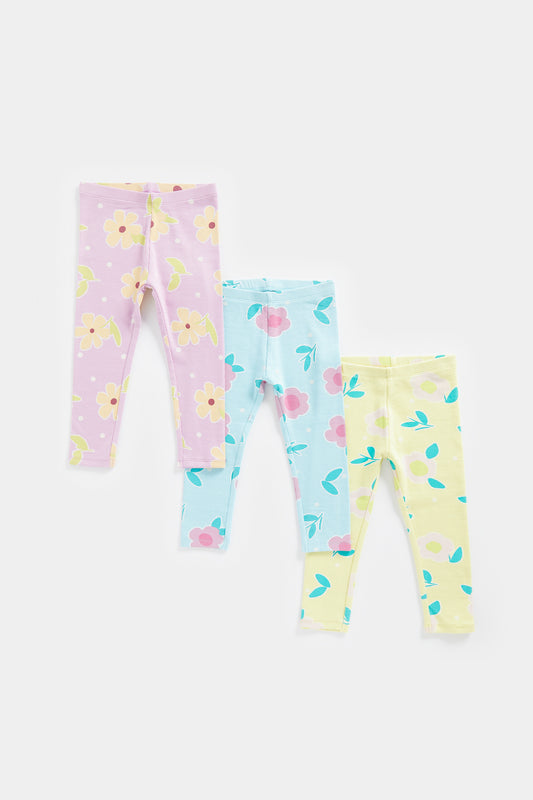 3 Pack Flower Ribbed Leggings