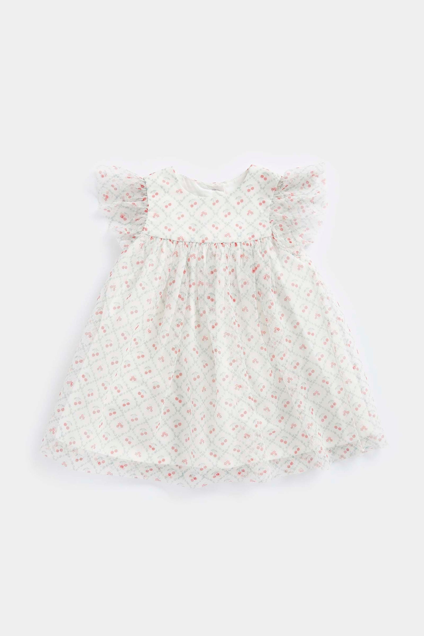 Newborn Girl Cherry Sweet  All Over Print Tulle Dress
