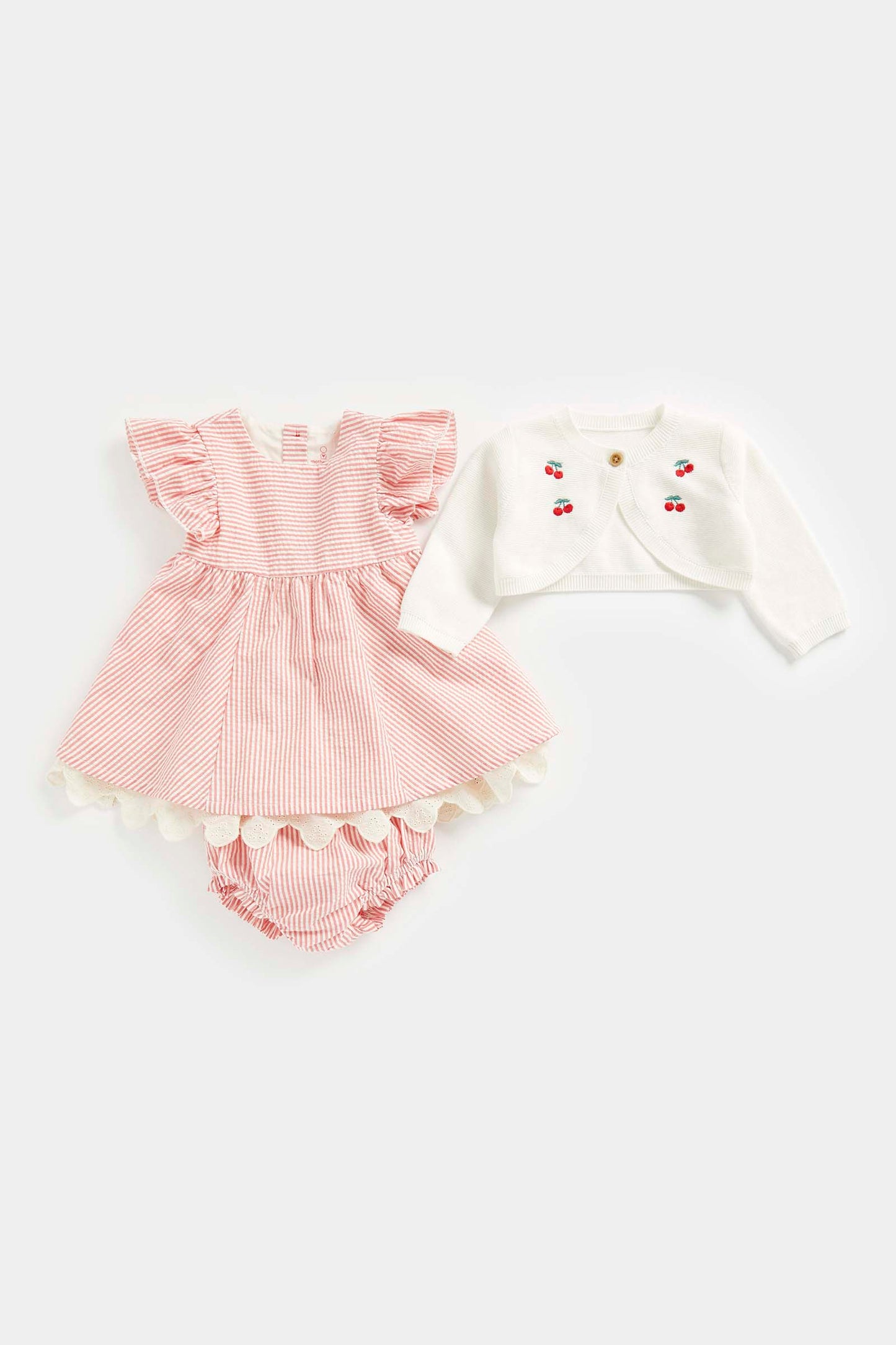Newborn Girl Cherry Sweet  Woven Dress And Cardigan Set
