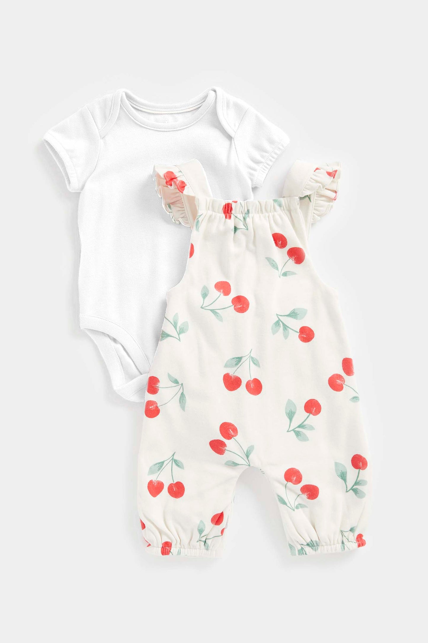 Newborn Girl Cherry Sweet Dungaree 2Pc Set