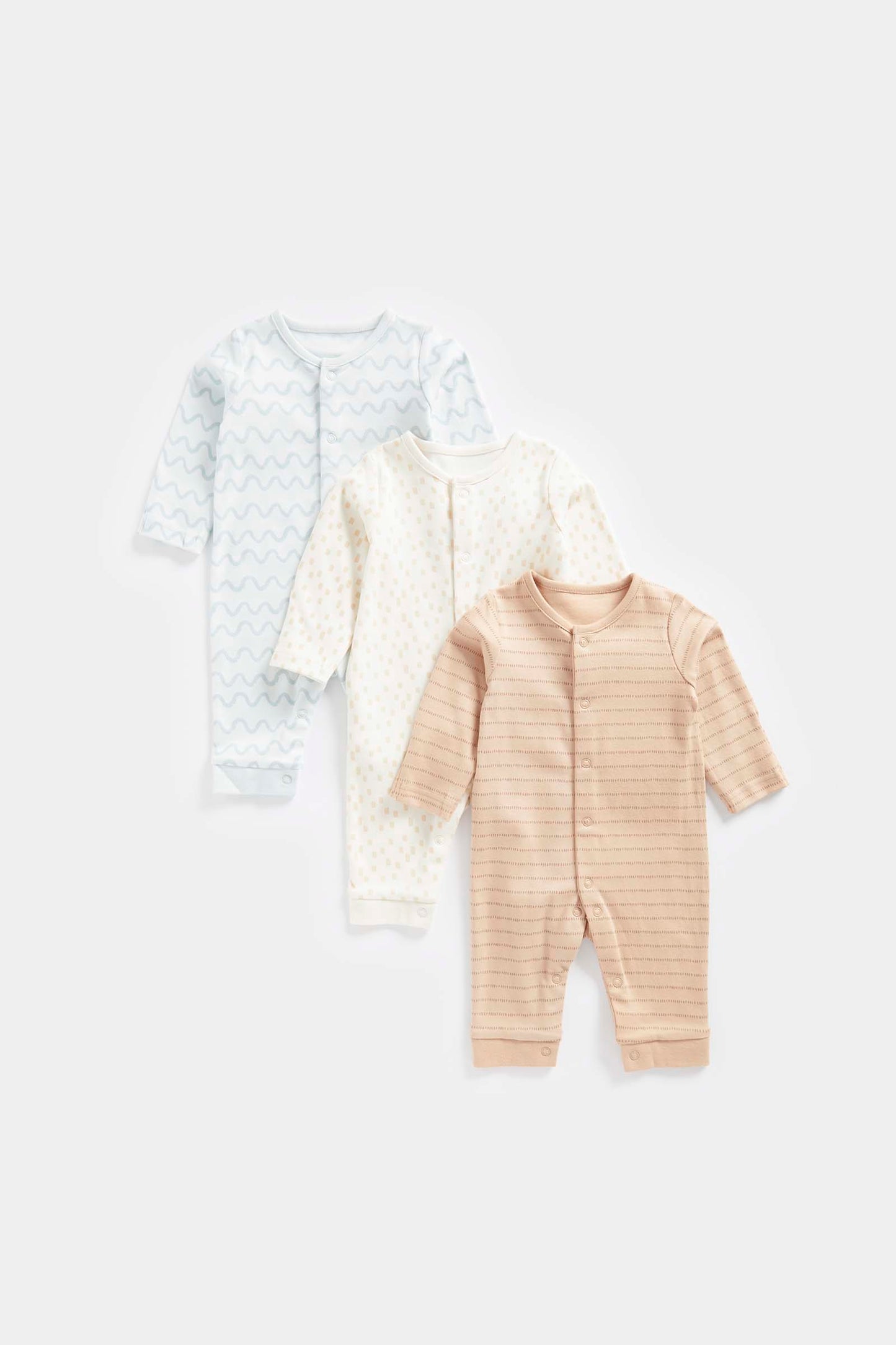 3 Pack Wave Footless Sleepsuits