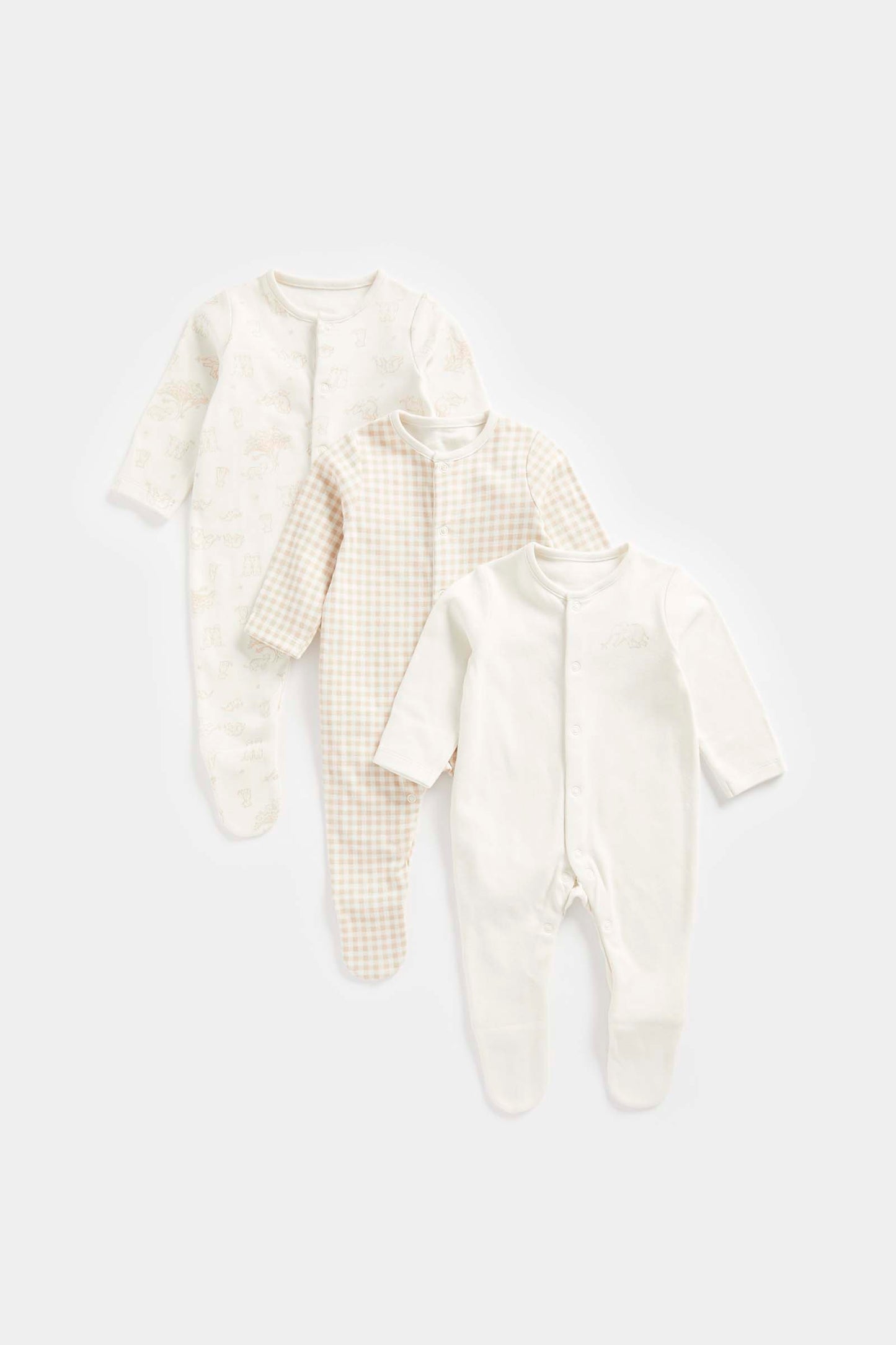 3 Pack Neutral Safari Sleepsuits