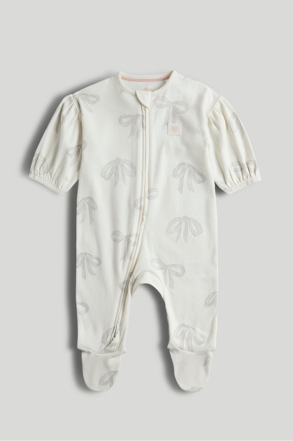 Cream Bows Zip-Up All-In-One