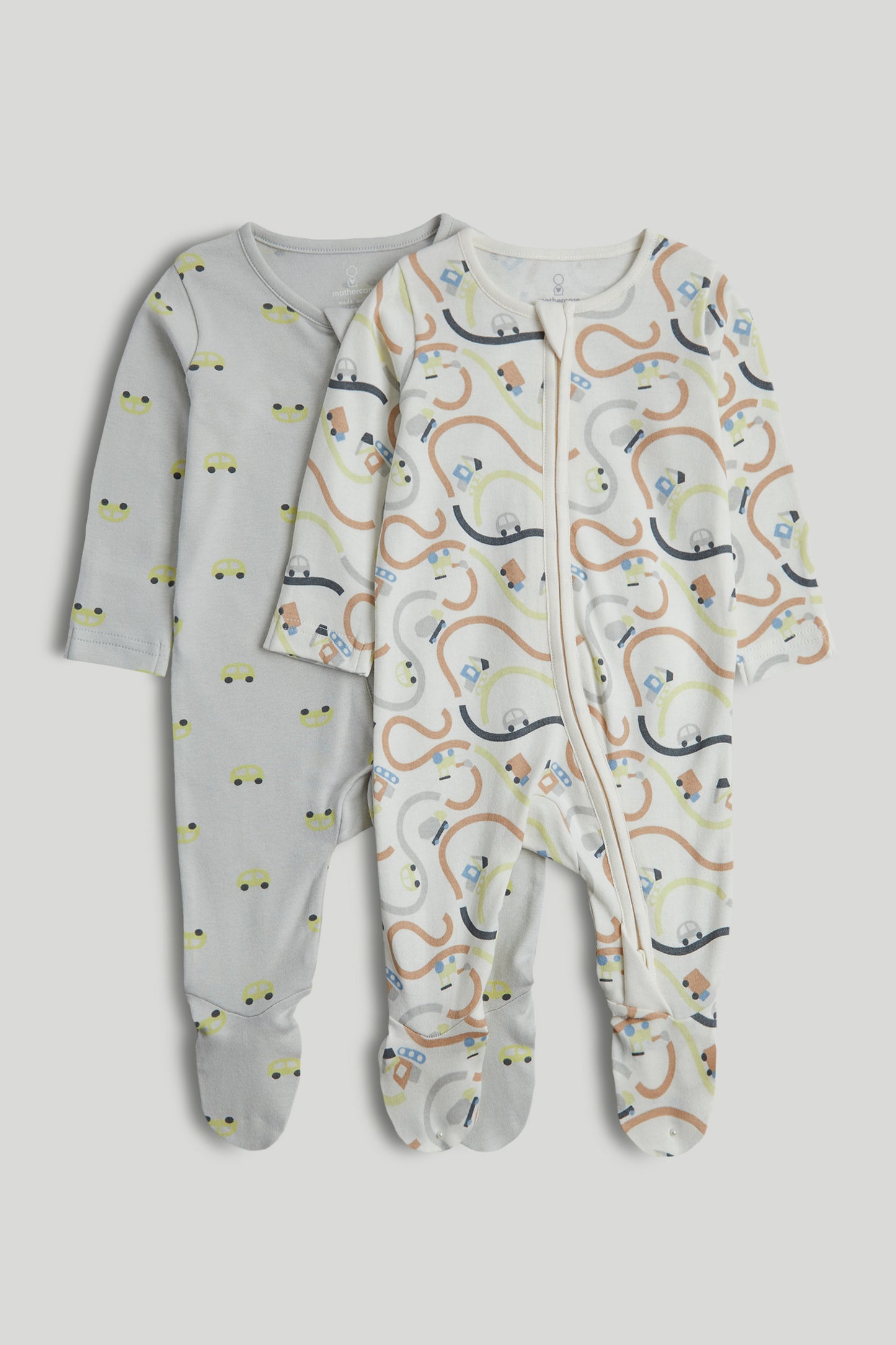 2 Pack Cars Zip-Up Sleepsuits