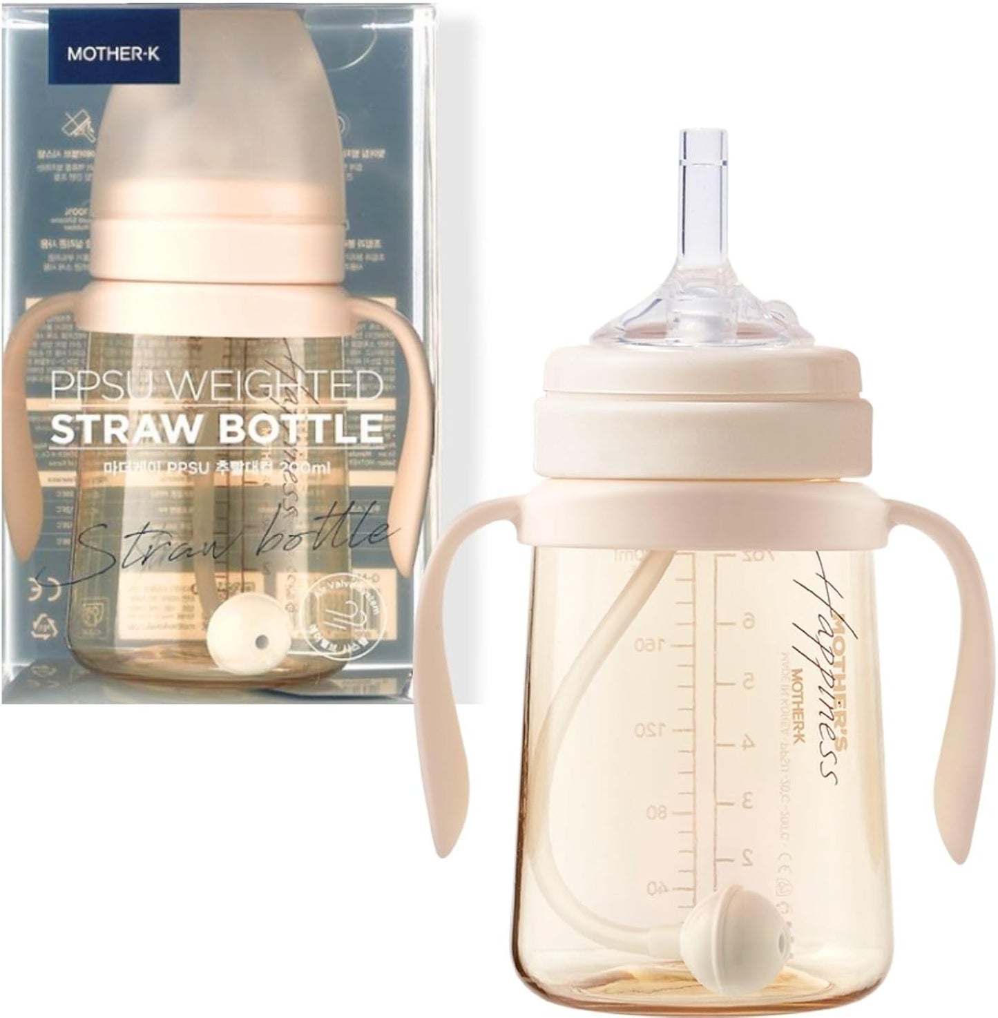 Mother-K Ppsu Weighted Straw Cup 200Ml Cream