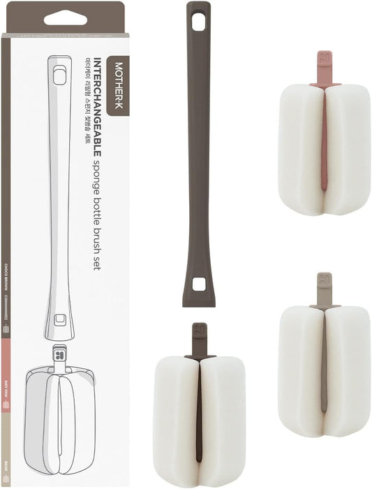 Mother-K Interchangeable Sponge Bottle Brushset Brown
