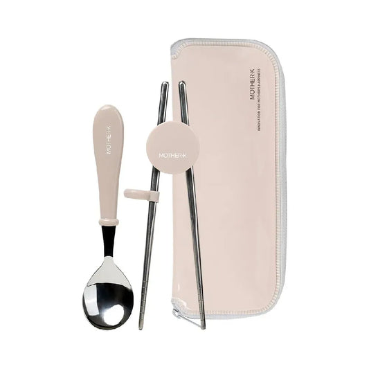 Mother-K Stainless Steel Spoon & Chopsticks With Pouch Beige