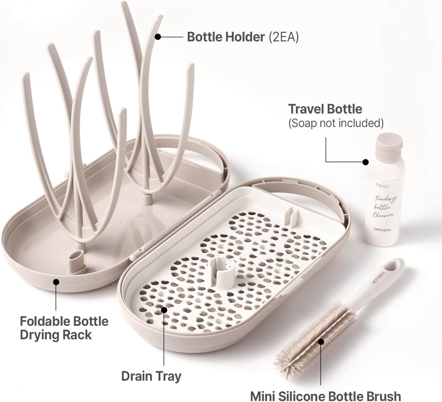 Mother-K Portable Bottle Dry Rack Set Cream Mocha