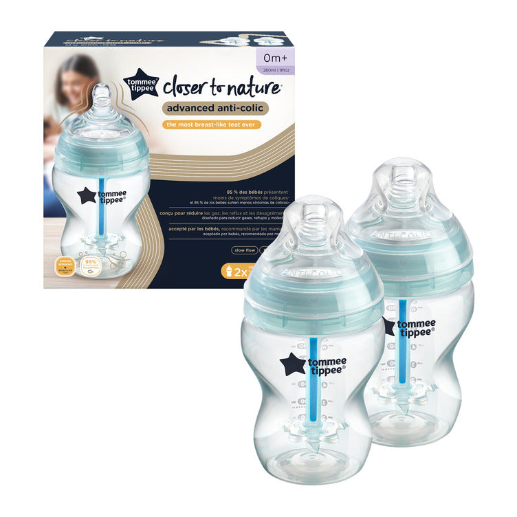 Tommee Tippee Advanced Anti-Colic Bottles Slow Flow From Birth 260Ml 2 Pack