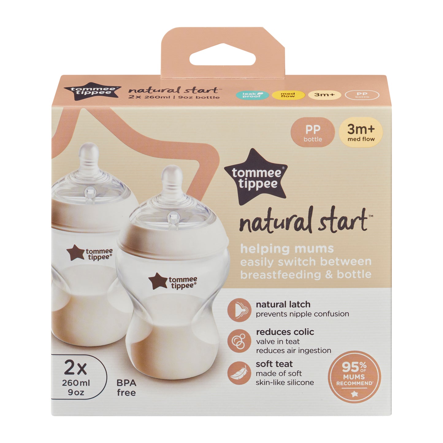Natural Start  Polypropolene 260Ml W/S Teat-2Pk