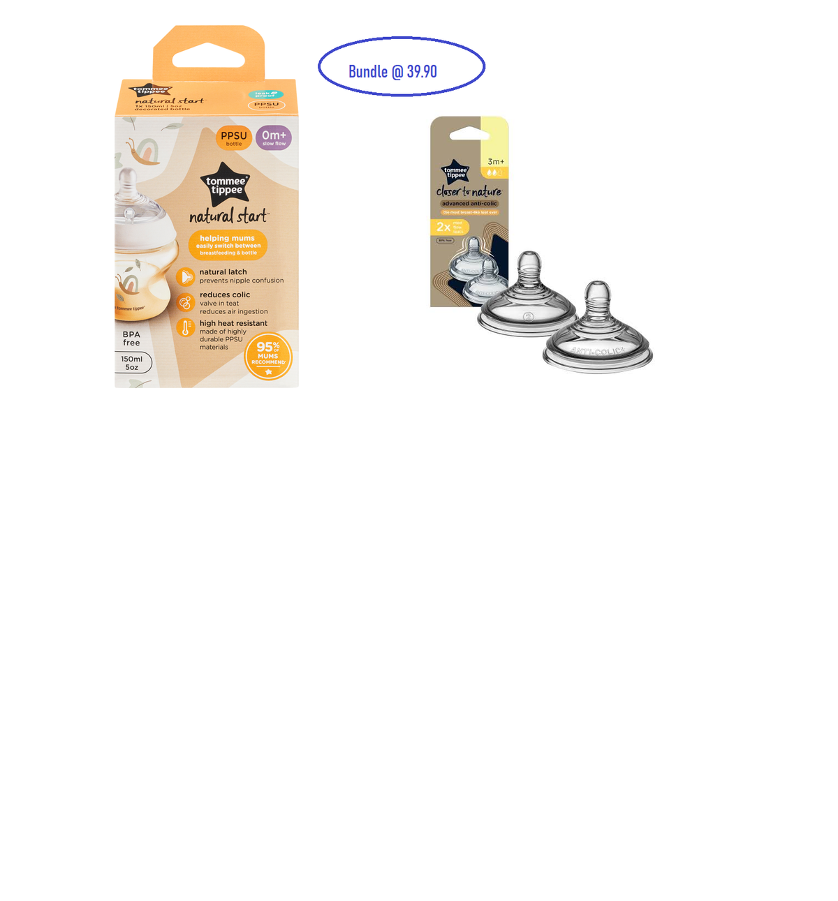 Natural Start PPSU Bottle (1pk) with Closer To Nature Medium Flow Anti-Colic Teats (2sets of Teats)