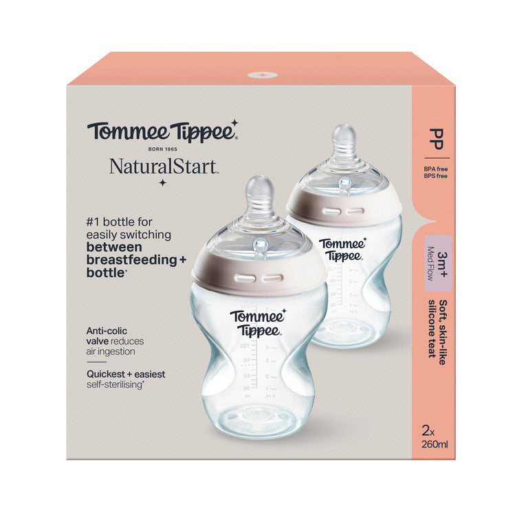 TT PP Bottle 2x260ml w/silicon teat- Medium flow