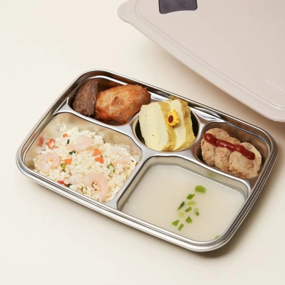 Mother-K Stainless Steel Tray With Lid 700Ml Beige