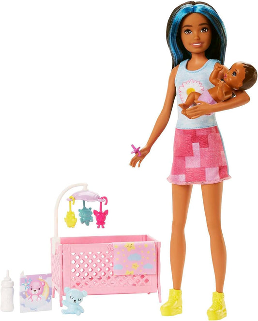Barbie Skipper Babysitters Inc Crib Playset And Doll- Brunette Friend Dollfriend