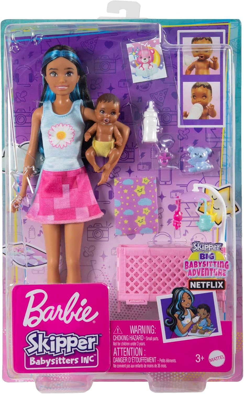 Barbie Skipper Babysitters Inc Crib Playset And Doll- Brunette Friend Dollfriend
