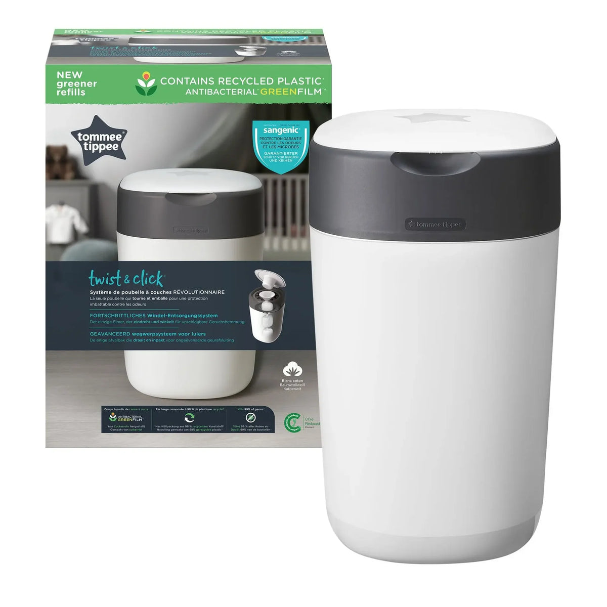 Twist & Click Nappy Bin - White