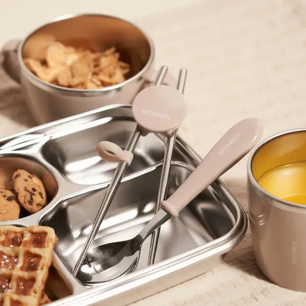 Mother-K Stainless Steel Spoon & Chopsticks With Pouch Beige