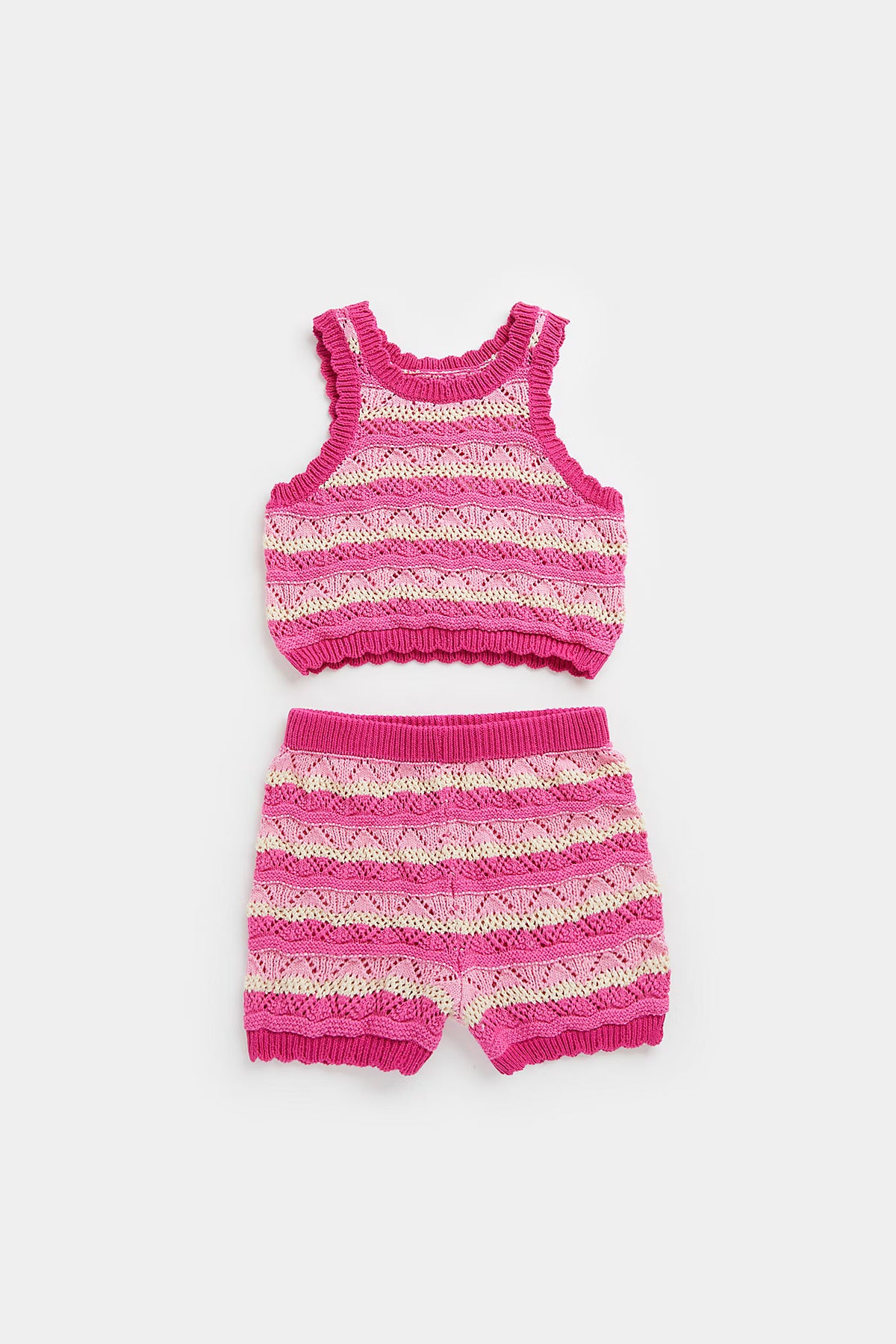 Pink Crochet Top and Shorts Set