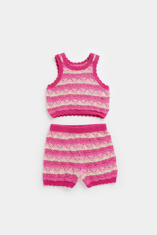 Pink Crochet Top and Shorts Set
