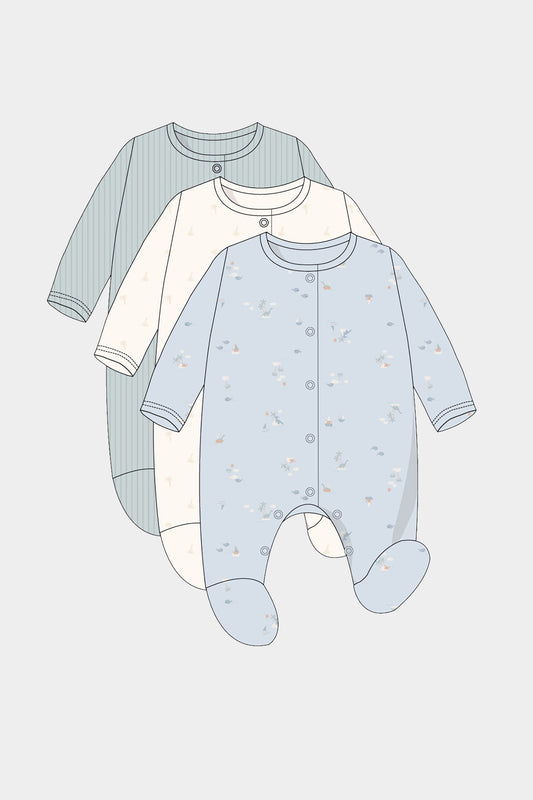 3 Pack Summer Dinosaur Sleepsuits
