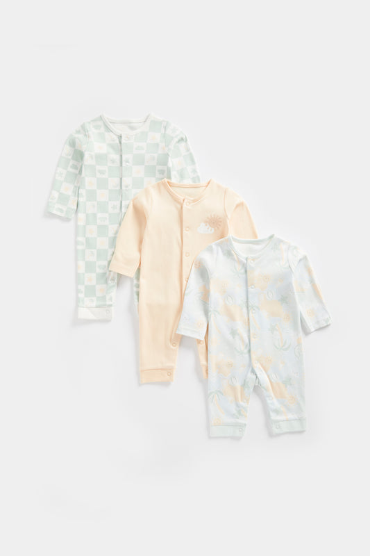 3 Pack  Summer Beach Footless Sleepsuits