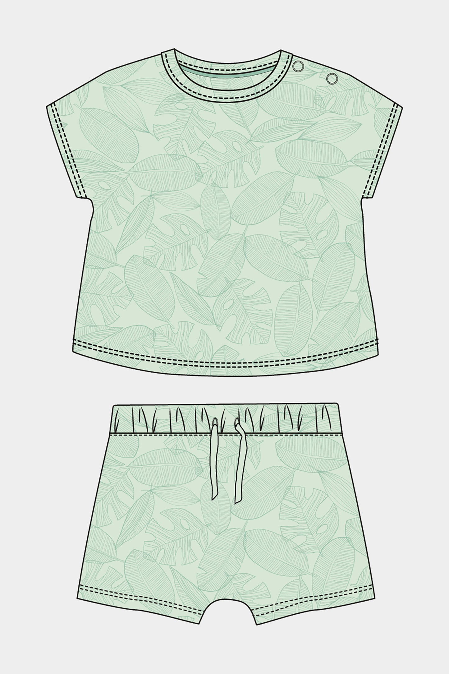 Newborn Boy Green Leaves Tee & Shorts Set