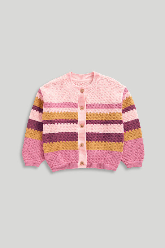 Pink Striped Knitted Cardigan