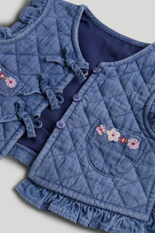 Denim Skirt, Waistcoat and Blouse Set