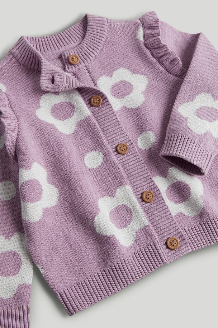 Lilac Flower Knitted Cardigan