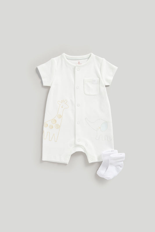 White Safari Romper And Socks Outfit