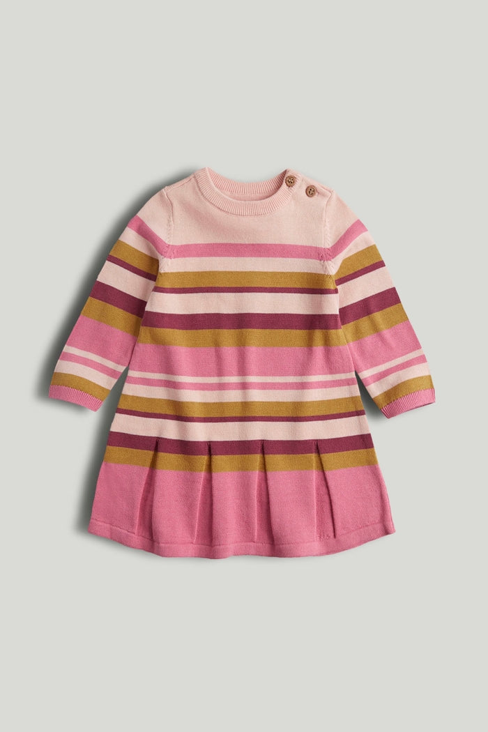 Pink Striped Cotton Knitted Dress