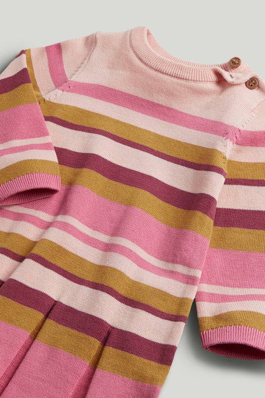 Pink Striped Cotton Knitted Dress